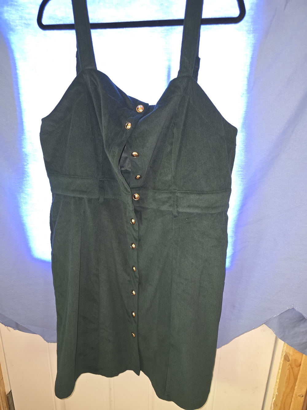 Dark Green Button-Front Corduroy Sundress
